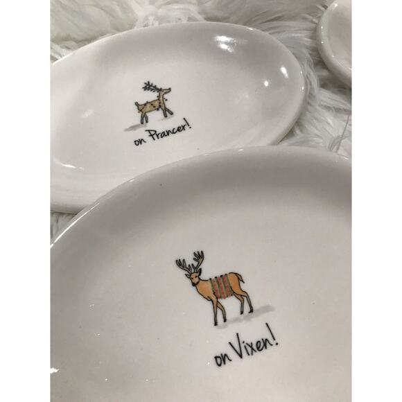 4 RAE DUNN CHRISTMAS Reindeer PLATES Prancer Vixen OVAL MAGENTA Holiday NEW - Picture 2 of 3